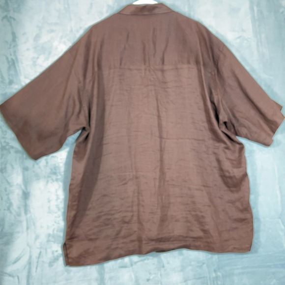 GodBody Mens 3XL Shirt 100% Linen Brown Short Sleeve Button Down Summer Casual - Picture 8 of 9